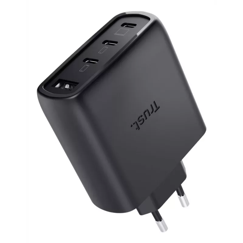 TRUST Maxo 65W iekštelpu maiņstrāvas ātrais lādētājs, 3× USB-C, maks. 20V, 2m kabelis, melns