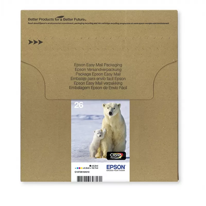 Epson Polar bear Multipack 4-colours 26 EasyMail, standarta ietilpība, melns, ciāns, fuksīns, dzeltens, pigmenta tinte, krāsvielu tinte, 6,2 ml, 4,5 ml