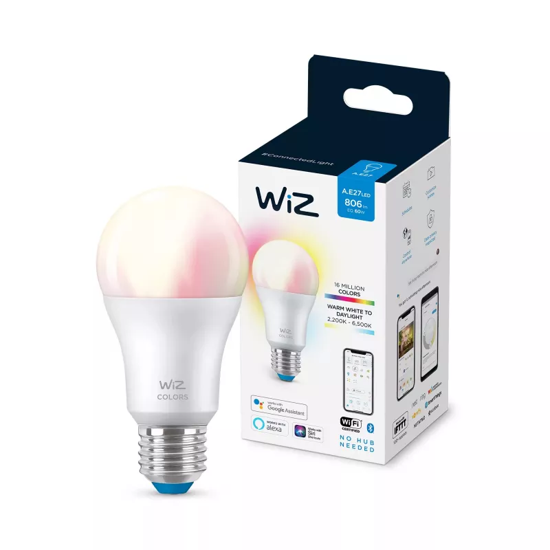 Viedā spuldze Telekom WiZ Bulb 8W (ekv. 60W) A60 E27 — Wi‑Fi/Bluetooth, 8 kWh/1000h, 60×122 mm