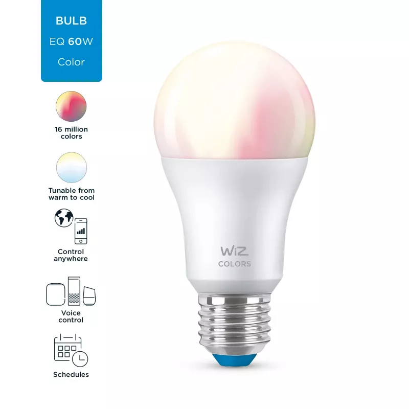 Viedā spuldze Telekom WiZ Bulb 8W (ekv. 60W) A60 E27 — Wi‑Fi/Bluetooth, 8 kWh/1000h, 60×122 mm