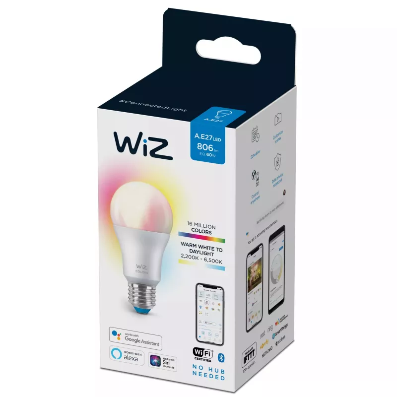 Viedā spuldze Telekom WiZ Bulb 8W (ekv. 60W) A60 E27 — Wi‑Fi/Bluetooth, 8 kWh/1000h, 60×122 mm