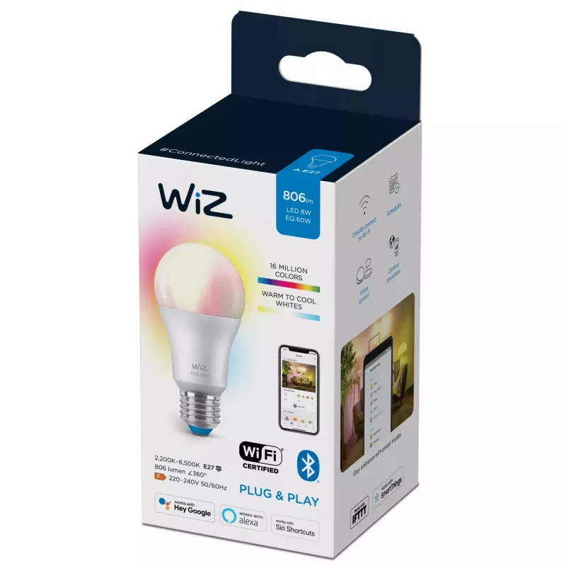 Viedā spuldze Telekom WiZ Bulb 8W (ekv. 60W) A60 E27 — Wi‑Fi/Bluetooth, 8 kWh/1000h, 60×122 mm