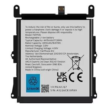 Battery Fairphone F6BATT-1ZW-WW1 Melns 68.2mm x 6.35mm