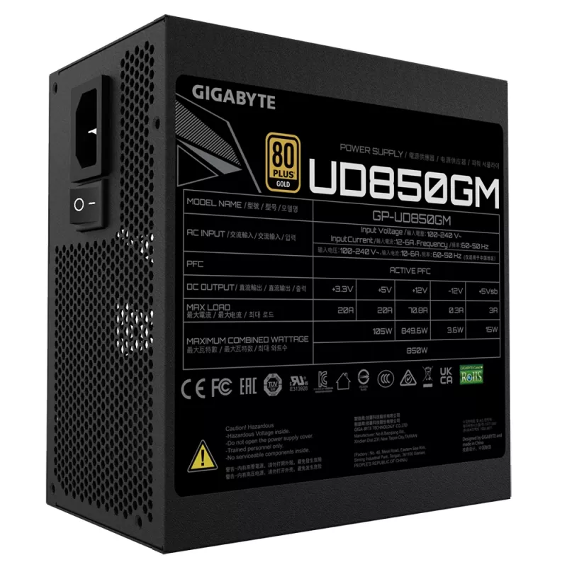 GIGABYTE UD850GM barošanas bloks 850 W 20+4 kontaktu ATX ATX melns