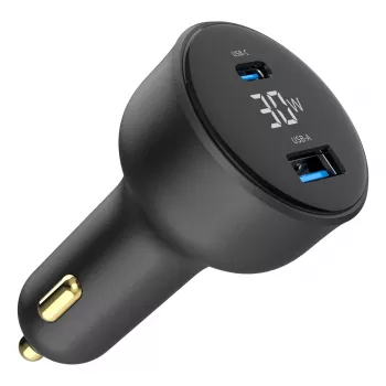 Automašīnas lādētājs Gembird TA-UC-AC2PD30LCD-CAR-01, USB-C, 30 W, 12–24 V, melns