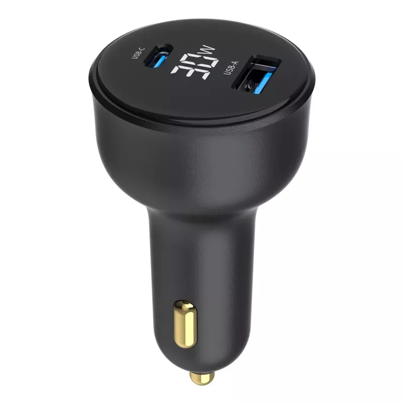 Automašīnas lādētājs Gembird TA-UC-AC2PD30LCD-CAR-01, USB-C, 30 W, 12–24 V, melns