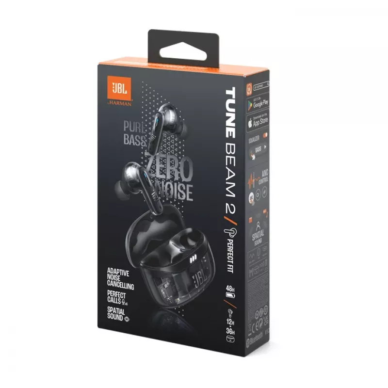 JBL Tune Beam 2 Ghost Edition austiņas bezvadu ieliekamās mūzikai/ikdienai Bluetooth melnas