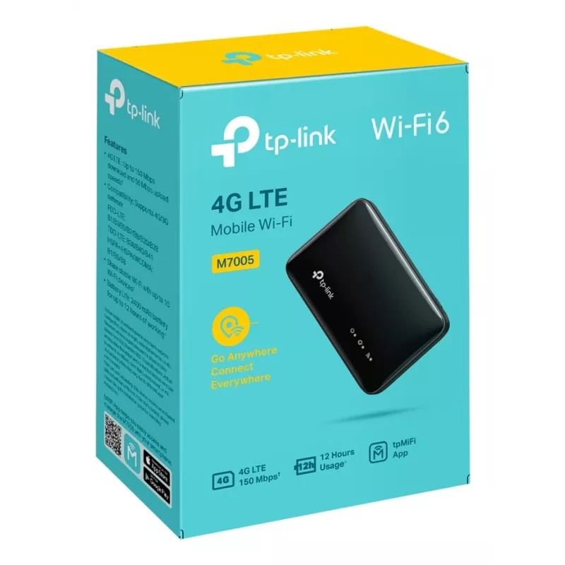 4G bezvadu maršrutētājs TP-Link M7005 Viena josla 2,4 GHz, NanoSIM, Wi-Fi 6, melns