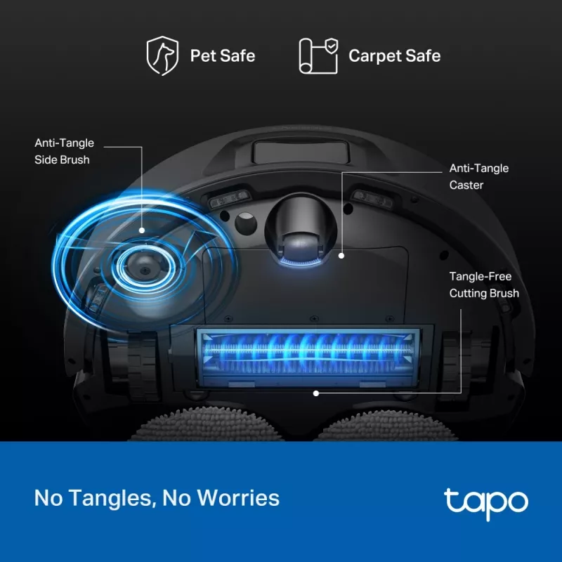 Robota putekļsūcējs TP-Link Tapo RV50 Pro Omni — 0,28 L putekļu tvertne, 5200 mAh baterija, bāzes stacija ar 3 L putekļu tvertni