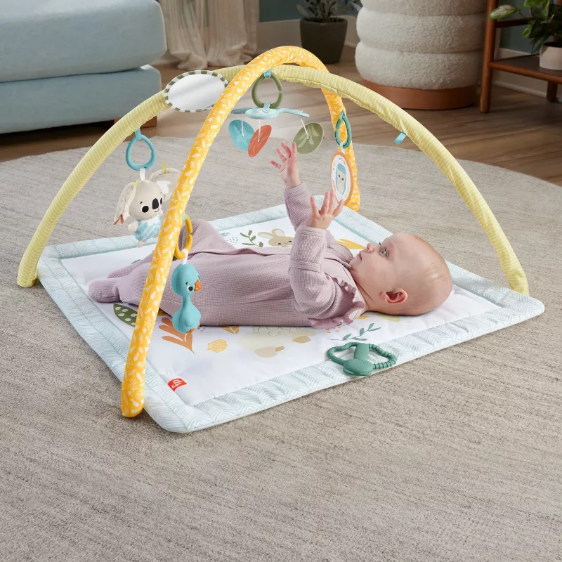 Fisher-Price Sensimals Simply Senses Newborn Gym bērnu aktivitāšu paklājiņš ar 6 sensoriskām rotaļlietām