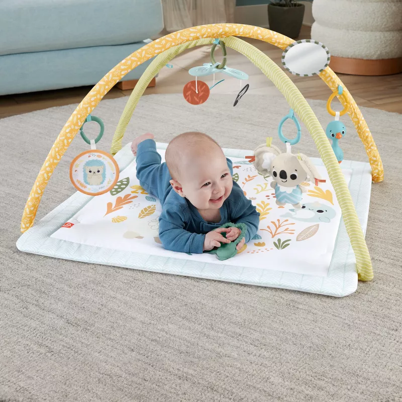 Fisher-Price Sensimals Simply Senses Newborn Gym bērnu aktivitāšu paklājiņš ar 6 sensoriskām rotaļlietām
