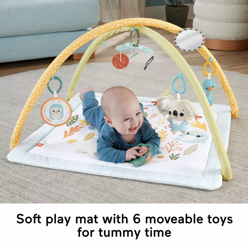 Fisher-Price Sensimals Simply Senses Newborn Gym bērnu aktivitāšu paklājiņš ar 6 sensoriskām rotaļlietām