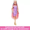 Barbie Fun & Fancy Hair lelle ar īpaši gariem, krāsainiem blondiem matiem un frizūras aksesuāriem