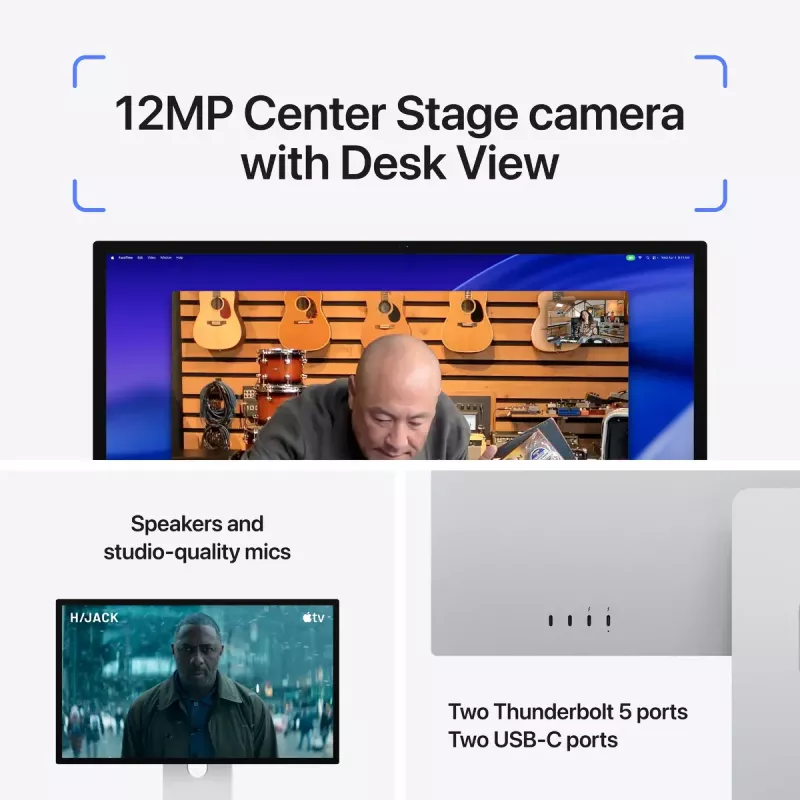 Monitors Apple Studio Display XDR — 27 collu 5K (5120×2880), LED, nano-tekstūras stikls, noliecamais un augstumā regulējamais statīvs, sudraba krāsa