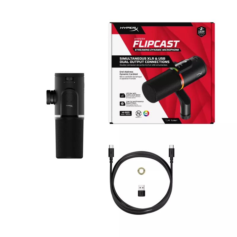 HyperX FlipCast - USB/XLR dinamiskais mikrofons (melns), Dinamiskais mikrofons, -10 dB, 20 - 20000 Hz, 0,05%, 1 Ω, 192 kHz
