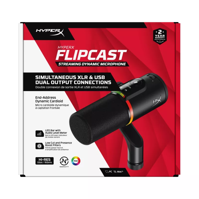 HyperX FlipCast - USB/XLR dinamiskais mikrofons (melns), Dinamiskais mikrofons, -10 dB, 20 - 20000 Hz, 0,05%, 1 Ω, 192 kHz
