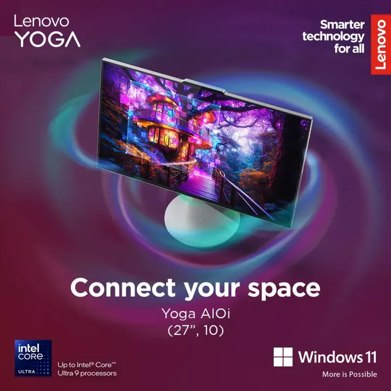 Viss-vienā galddators Lenovo Yoga AIO 9 27IAH10 — 27 collu QHD, Intel Core Ultra 7 255H, 16GB LPDDR5x, 1TB SSD, Intel Arc 140T, Windows 11 Home