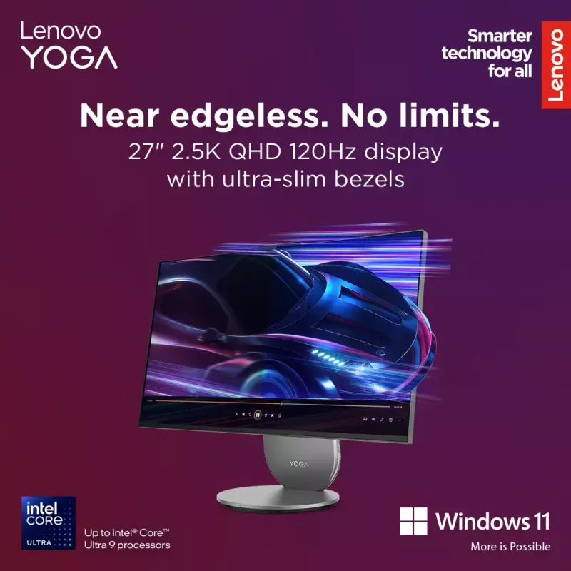 Viss-vienā galddators Lenovo Yoga AIO 9 27IAH10 — 27 collu QHD, Intel Core Ultra 7 255H, 16GB LPDDR5x, 1TB SSD, Intel Arc 140T, Windows 11 Home