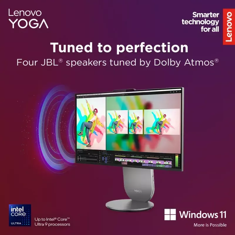 Viss-vienā galddators Lenovo Yoga AIO 9 27IAH10 — 27 collu QHD, Intel Core Ultra 7 255H, 16GB LPDDR5x, 1TB SSD, Intel Arc 140T, Windows 11 Home
