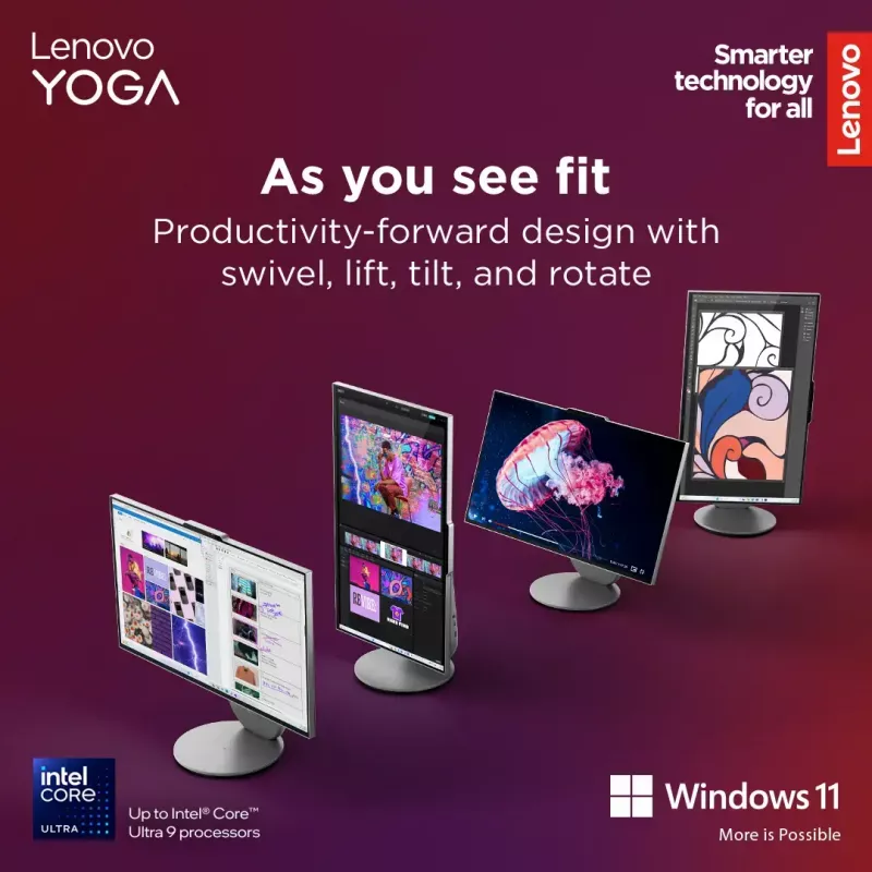 Viss-vienā galddators Lenovo Yoga AIO 9 27IAH10 — 27 collu QHD, Intel Core Ultra 7 255H, 16GB LPDDR5x, 1TB SSD, Intel Arc 140T, Windows 11 Home