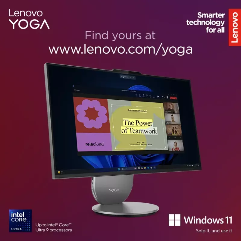 Viss-vienā galddators Lenovo Yoga AIO 9 27IAH10 — 27 collu QHD, Intel Core Ultra 7 255H, 16GB LPDDR5x, 1TB SSD, Intel Arc 140T, Windows 11 Home