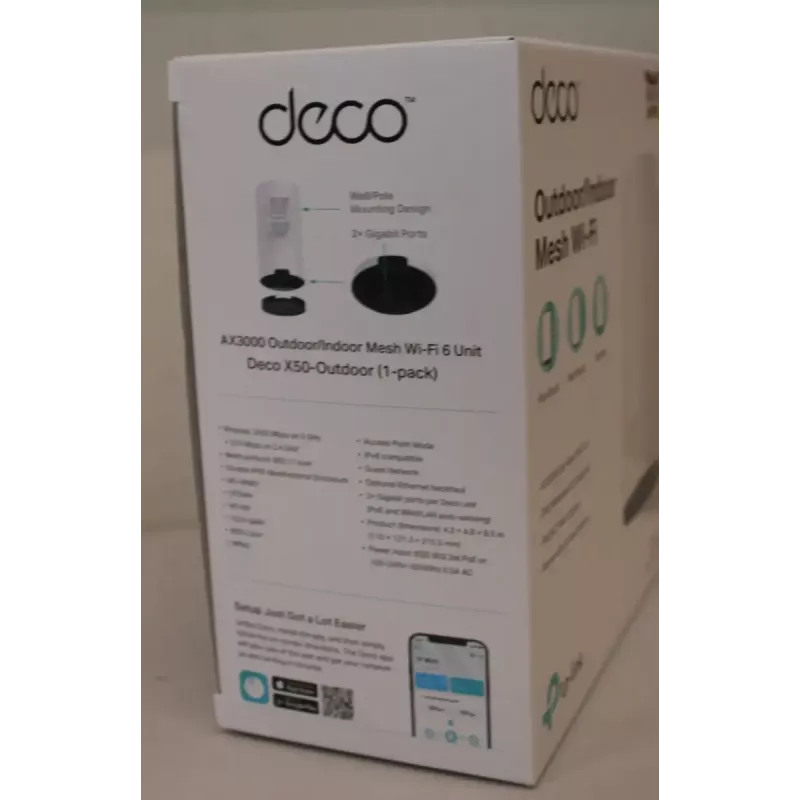 Āra Mesh Wi-Fi iekārta TP-LINK Deco X50-Outdoor AX3000 • 802.11ax • 2x Gigabit Ethernet • MU-MIMO • Mesh atbalsts • Nav mobilā platjoslas