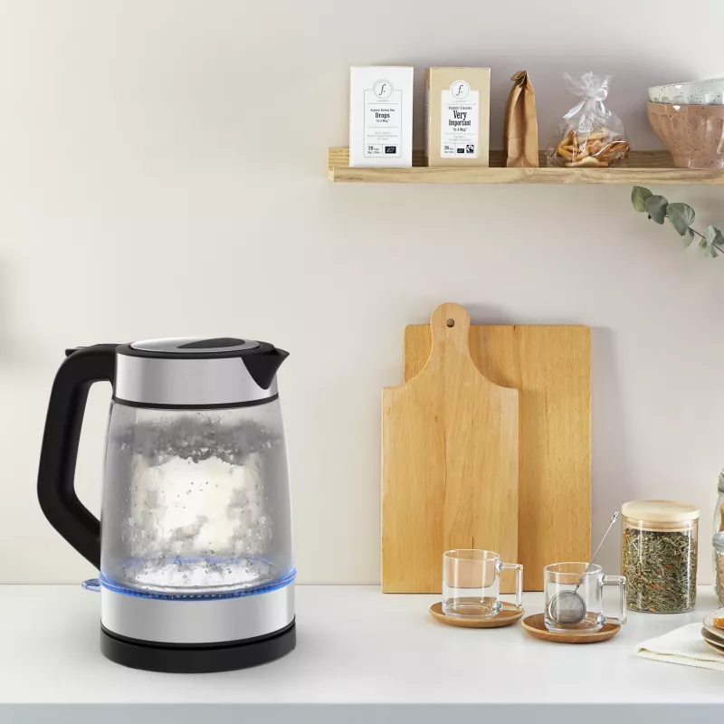 Tefal Glass Kettle KI605830 elektriskā tējkanna 1.7 L 2200 W Melna, Sudraba, Caurspīdīga