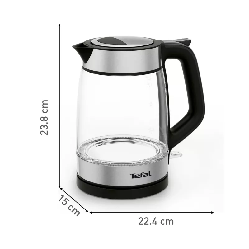 Tefal Glass Kettle KI605830 elektriskā tējkanna 1.7 L 2200 W Melna, Sudraba, Caurspīdīga