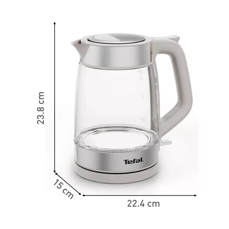 Tefal Glass Kettle KI605B30 electric kettle 1.7 L 2200 W pelēka, Silver, Transparent