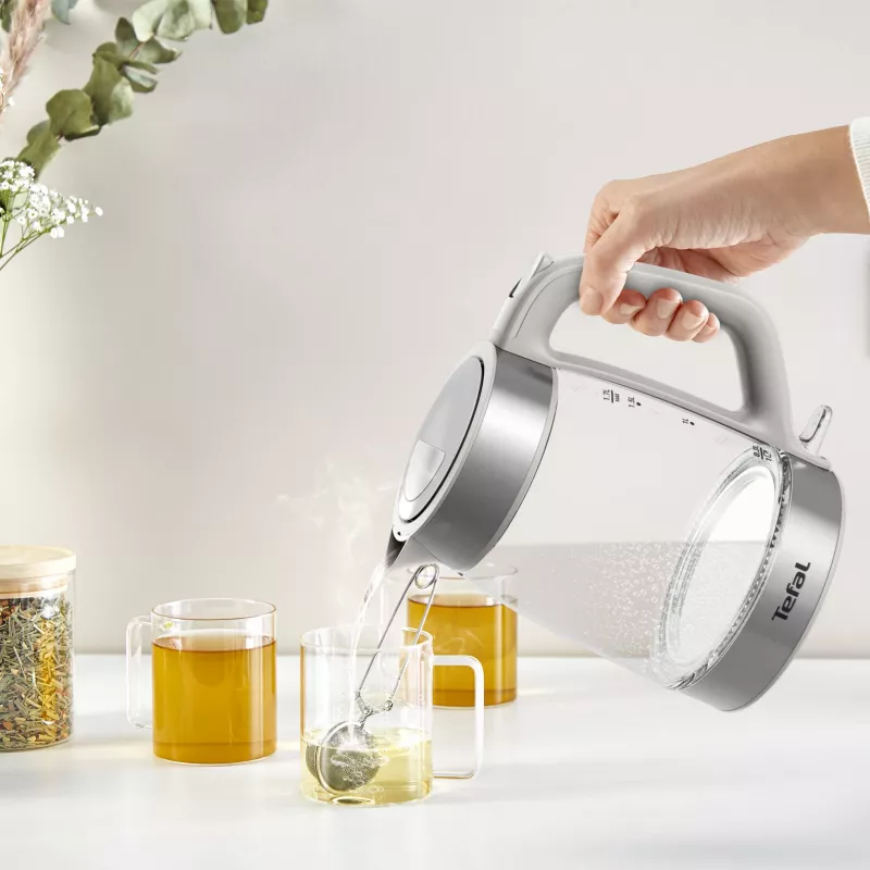 Tefal Glass Kettle KI605B30 electric kettle 1.7 L 2200 W pelēka, Silver, Transparent