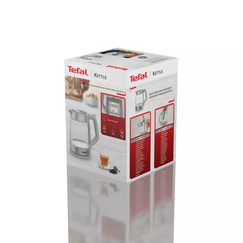 Tefal Glass Kettle KI605B30 electric kettle 1.7 L 2200 W pelēka, Silver, Transparent