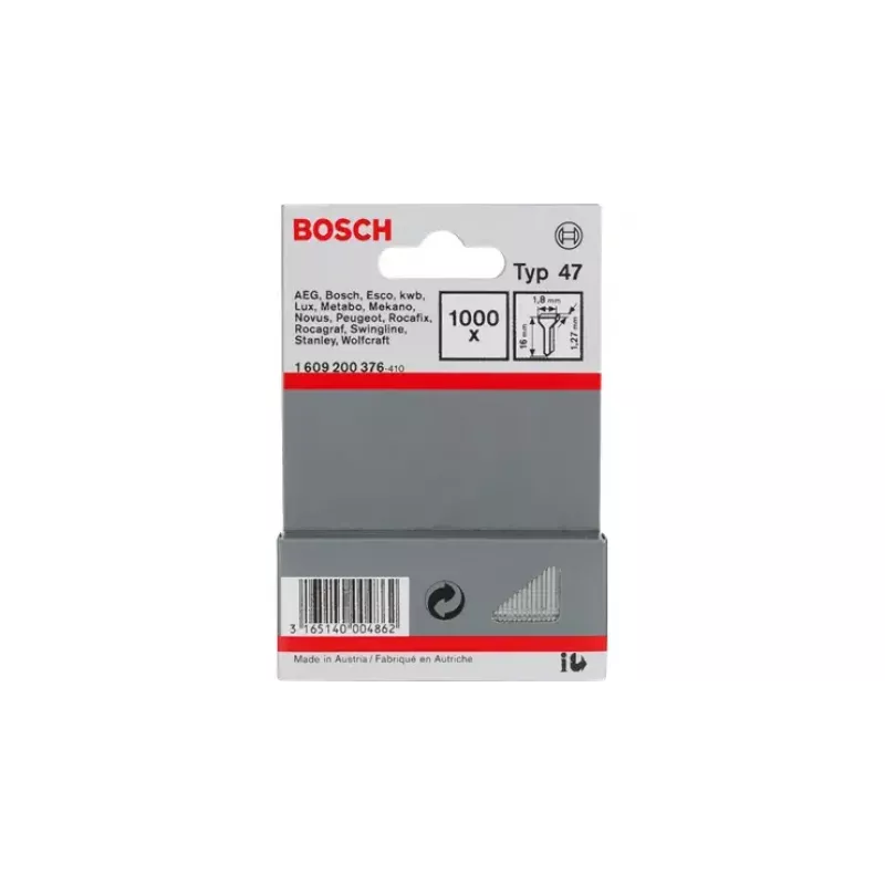 Bosch brad nagla 1609200376, tips 47, garums 16 mm, daudzums 1000 gab.