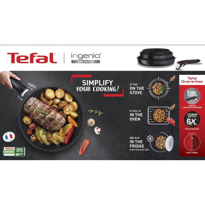 Trauku komplekts Tefal Ingenio L76391 — alumīnija jauktais komplekts, 4 gab. (mērces katli Ø16/18/20 cm) melns