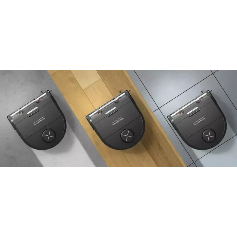Robot vacuums Rowenta X‑Plorer RR9465WH — bezmaisa D-formas, 0,35 L putekļu tvertne, 120 min darbības laiks, Li‑Ion, 97×325×335 mm, melns