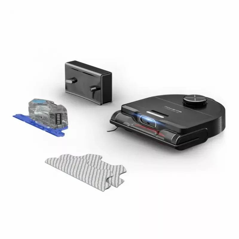 Robot vacuums Rowenta X‑Plorer RR9465WH — bezmaisa D-formas, 0,35 L putekļu tvertne, 120 min darbības laiks, Li‑Ion, 97×325×335 mm, melns
