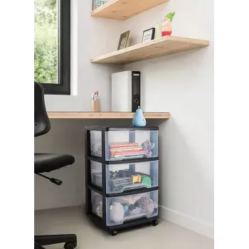 Glabāšanas atvilktņu bloks Curver 0806770146 — 5 atvilktnes, pa 20 L, melns/caurspīdīgs, 37×39×100 cm