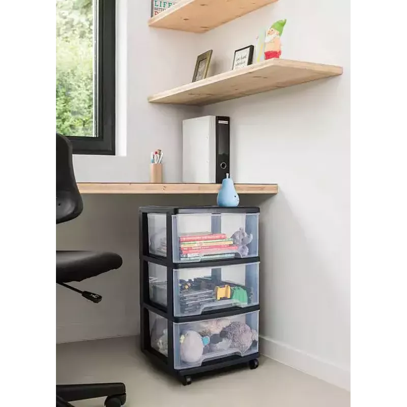 Glabāšanas atvilktņu bloks Curver 0806770146 — 5 atvilktnes, pa 20 L, melns/caurspīdīgs, 37×39×100 cm