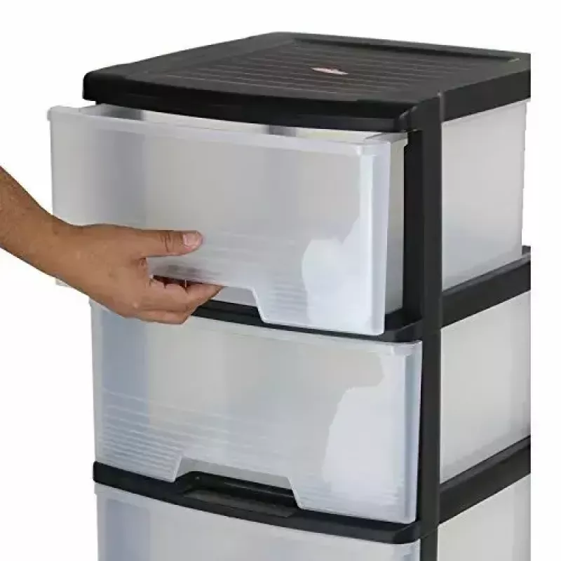 Glabāšanas atvilktņu bloks Curver 0806770146 — 5 atvilktnes, pa 20 L, melns/caurspīdīgs, 37×39×100 cm
