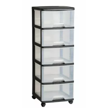 Glabāšanas atvilktņu bloks Curver 0806770146 — 5 atvilktnes, pa 20 L, melns/caurspīdīgs, 37×39×100 cm