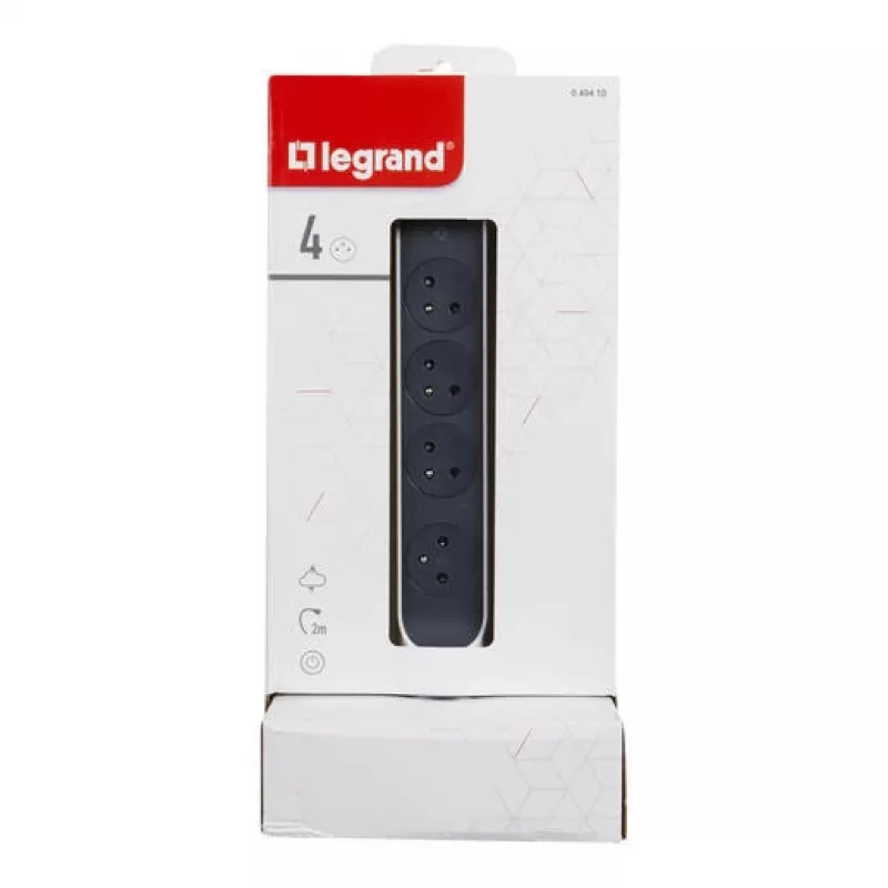 Legrand 049410 strāvas pagarinātājs 2 m 4 maiņstrāvas kontaktligzdas Iekštelpām Pelēks, Balts