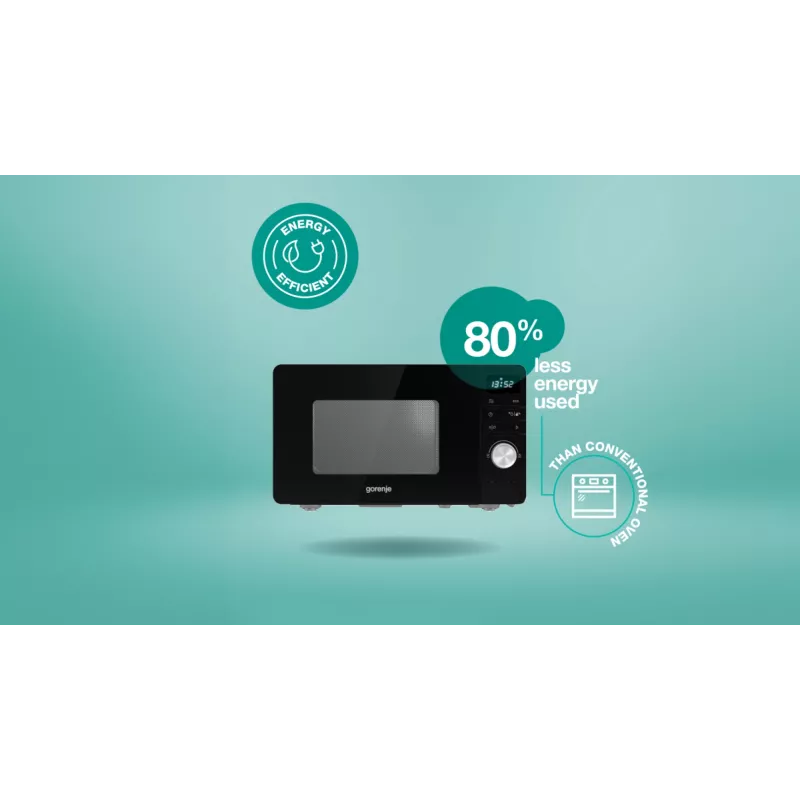Gorenje Mikrovågsugn MO20A3B, galda virsmai, solo mikroviļņu krāsns, 20 L, 800 W, iebūvēts displejs, LED