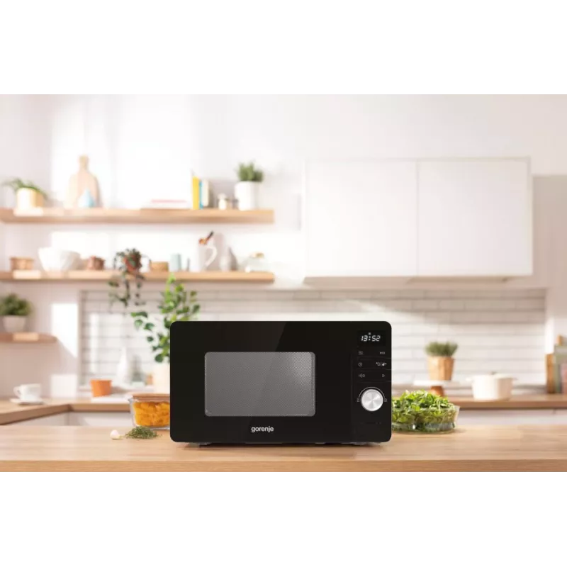 Gorenje Mikrovågsugn MO20A3B, galda virsmai, solo mikroviļņu krāsns, 20 L, 800 W, iebūvēts displejs, LED