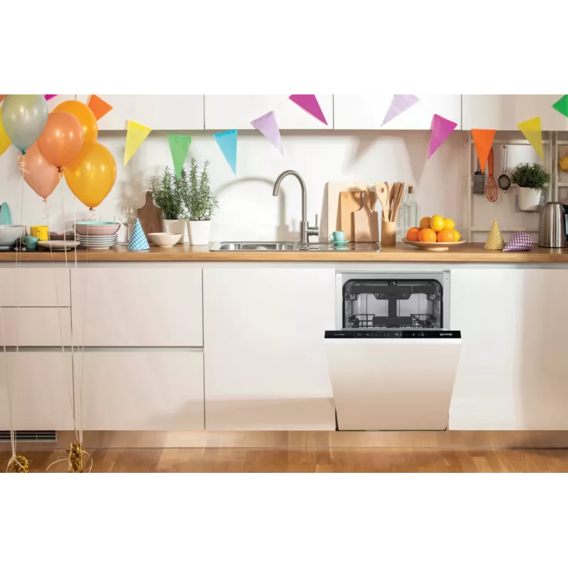 Gorenje trauku mazgājamā mašīna GV561D10 BK070, pilnībā iebūvējama, šaurā (45 cm), balta, standarta (80 - 85 cm), melna, pogas