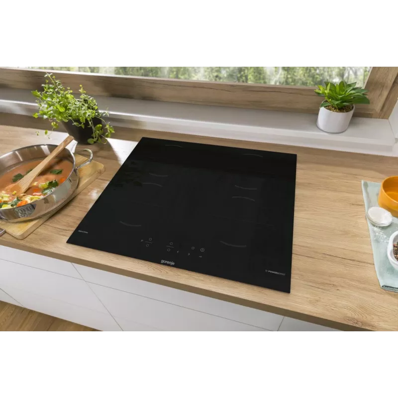 Gorenje Indukcijas plīts virsma GI6401BCE RAL9017, melna, iebūvēta, 59.5 cm, zona indukcijas plīts virsma, stikla keramika, 4 zonas
