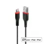 Lindy 1m Armēts USB A–Lightning kabelis, 1 m, Lightning, USB A, Vīrišķais, Vīrišķais, Melns