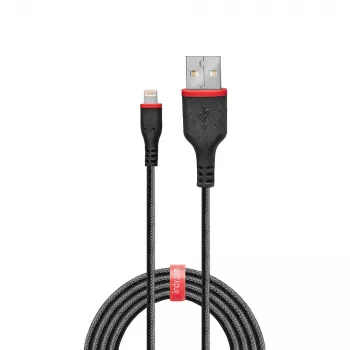 Lindy 1m Armēts USB A–Lightning kabelis, 1 m, Lightning, USB A, Vīrišķais, Vīrišķais, Melns