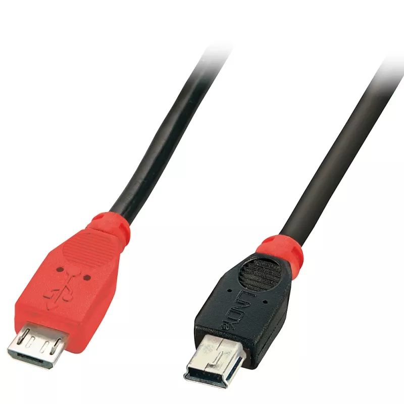 Lindy 0.5m USB 2.0 Type Micro-B uz Mini-B OTG kabelis, 0,5 m, Mini-USB B, Micro-USB B, USB 2.0, 0,48 Gbit/s, melns, sarkans