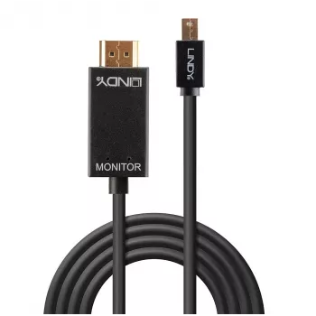 Lindy Kabel Mini DisplayPort/HDMI 4K30 (DP: passiv) 5m, 5 m, Mini DisplayPort, HDMI Type A (Standard), Male, Male, 3840 x 2160 pixels