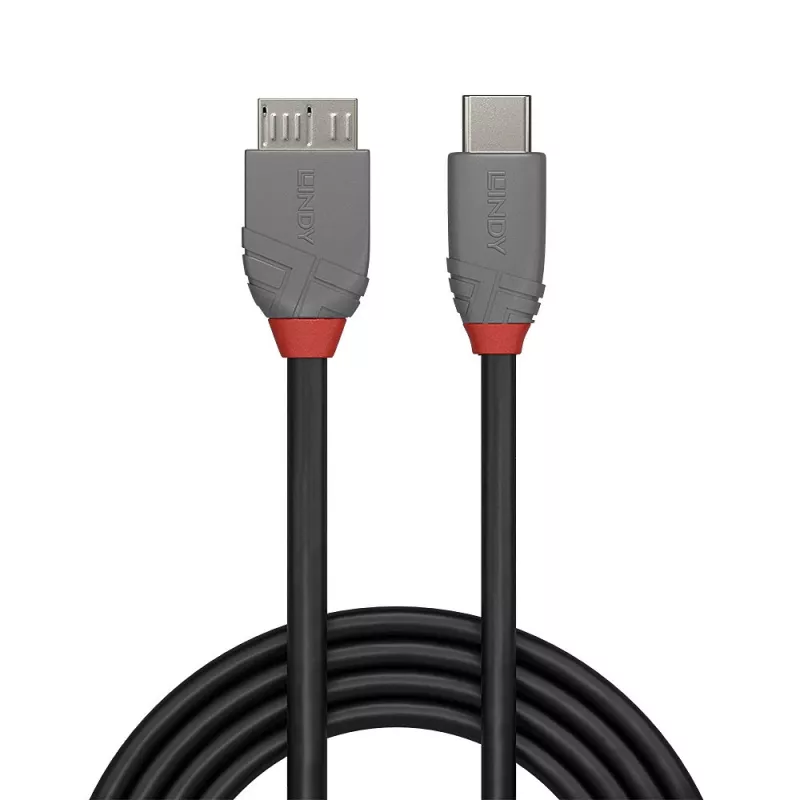 Lindy 1m USB 3.2 C tipa uz Micro-B kabelis, Anthra Line, 1 m, USB C, Micro-USB B, USB 3.2 Gen 1 (3.1 Gen 1), melns