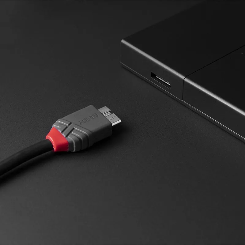 Lindy 1m USB 3.2 C tipa uz Micro-B kabelis, Anthra Line, 1 m, USB C, Micro-USB B, USB 3.2 Gen 1 (3.1 Gen 1), melns